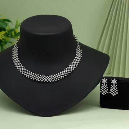 Silver Color American Diamond Necklace Set (CZN1026SLV) - Preyans.com