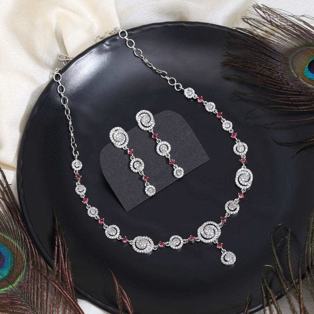 Rani Color American Diamond Necklace Set (CZN1027RNI) - Preyans.com