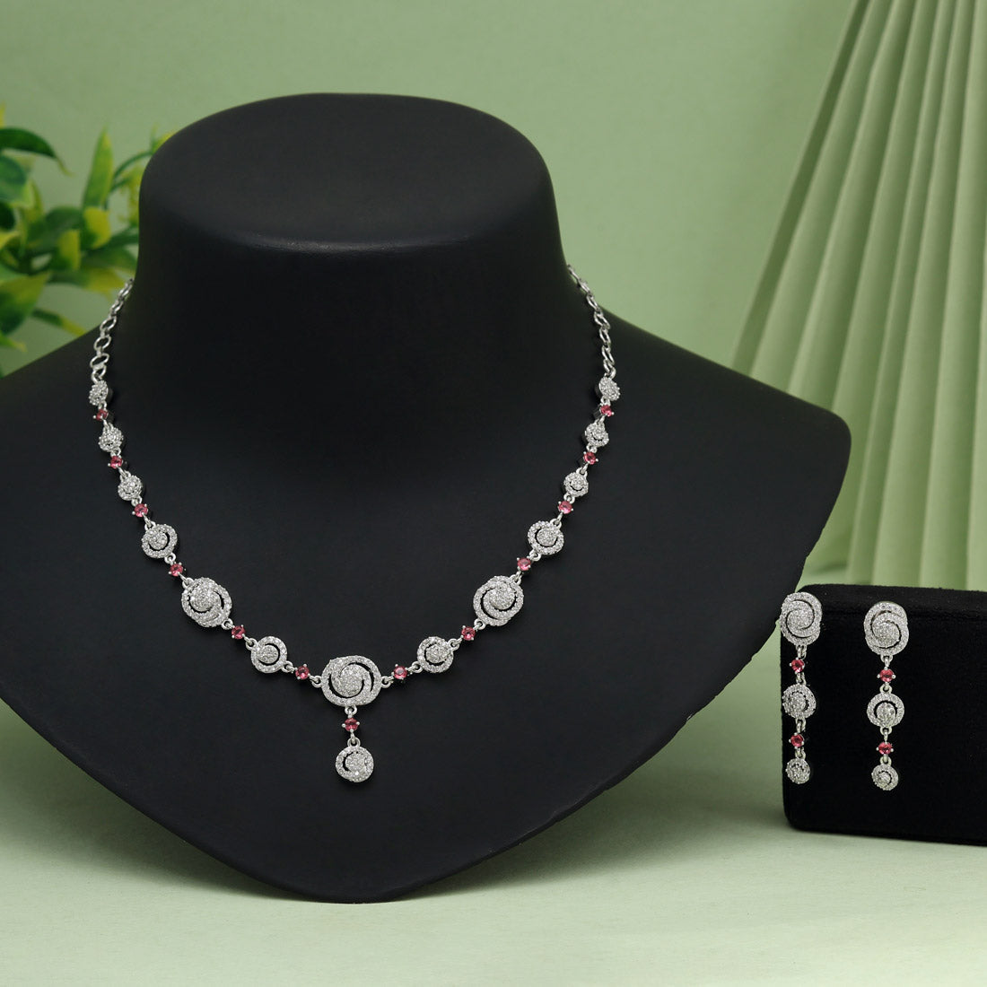 Rani Color American Diamond Necklace Set (CZN1027RNI) - Preyans.com