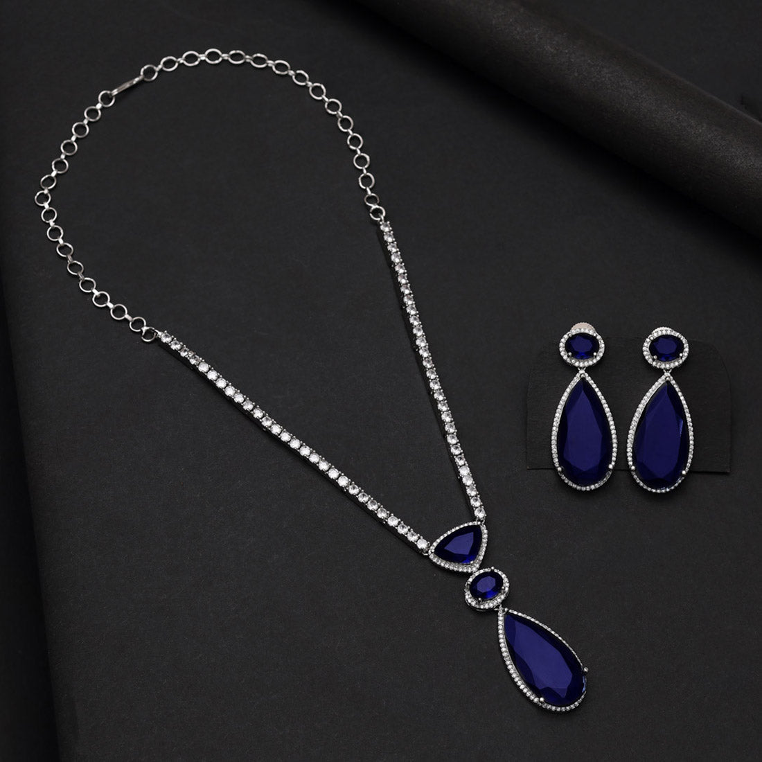 Blue Color American Diamond Necklace Set (CZN1028BLU) - Preyans.com