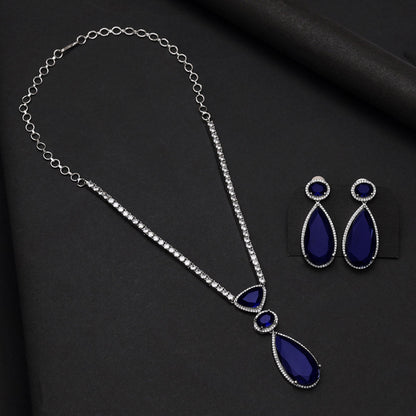 Blue Color American Diamond Necklace Set (CZN1028BLU) - Preyans.com