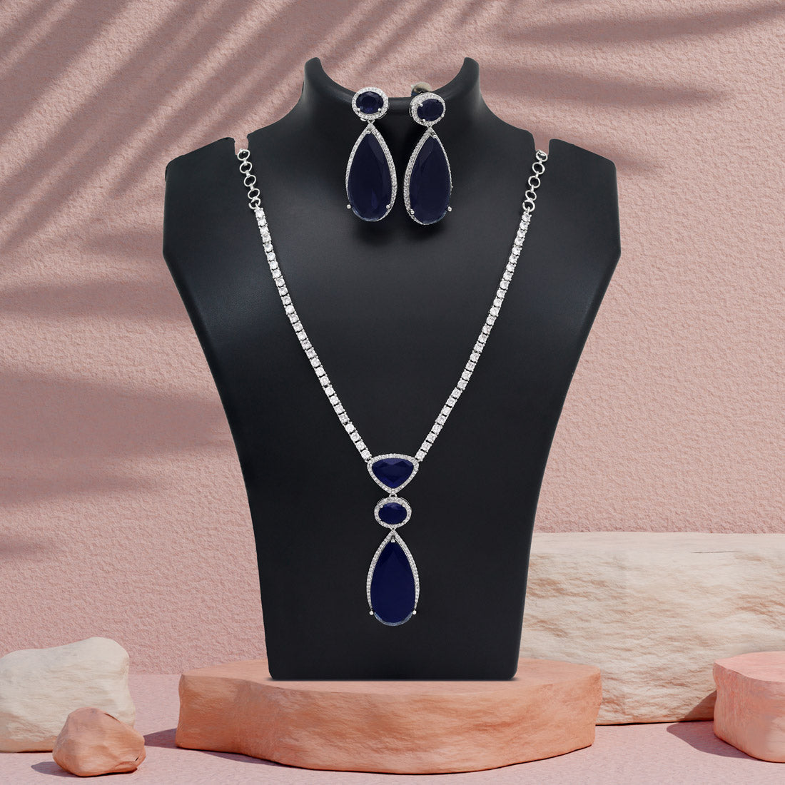 Blue Color American Diamond Necklace Set (CZN1028BLU) - Preyans.com