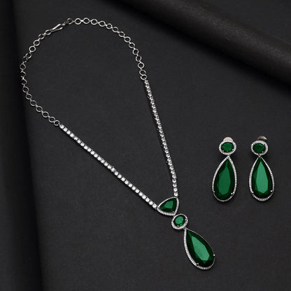 Green Color American Diamond Necklace Set (CZN1028GRN) - Preyans.com