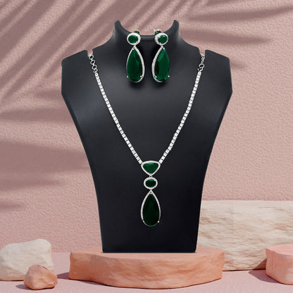 Green Color American Diamond Necklace Set (CZN1028GRN) - Preyans.com