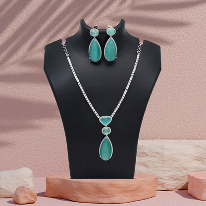 Pista Green Color American Diamond Necklace Set (CZN1028PGRN) - Preyans.com