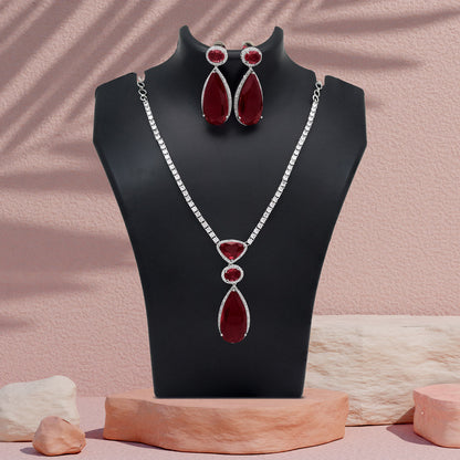 Ruby Color American Diamond Necklace Set (CZN1028RUBY) - Preyans.com