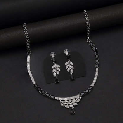 Black Color American Diamond Necklace Set (CZN1029BLK) - Preyans.com