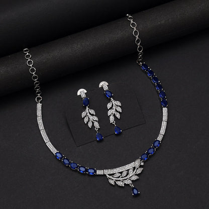 Blue Color American Diamond Necklace Set (CZN1029BLU) - Preyans.com