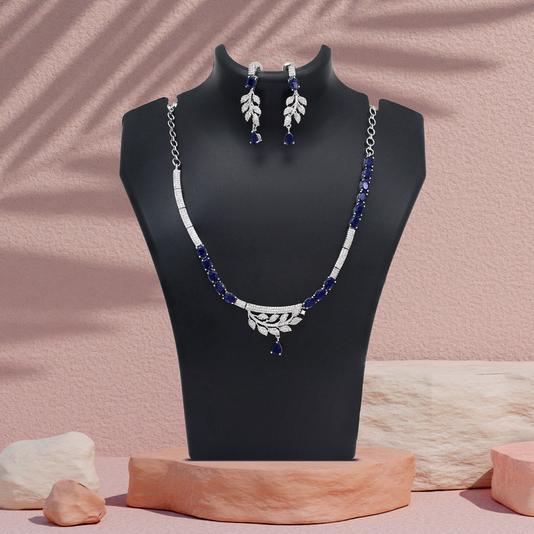 Blue Color American Diamond Necklace Set (CZN1029BLU) - Preyans.com