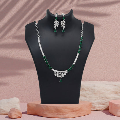 Green Color American Diamond Necklace Set (CZN1029GRN) - Preyans.com