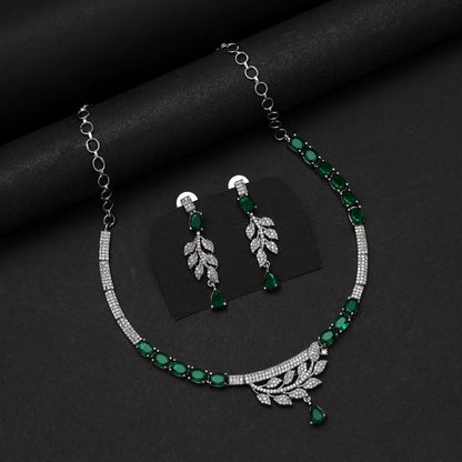 Green Color American Diamond Necklace Set (CZN1029GRN) - Preyans.com