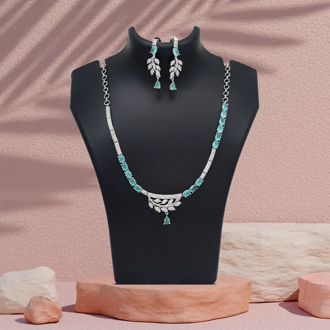 Pista Green Color American Diamond Necklace Set (CZN1029PGRN) - Preyans.com