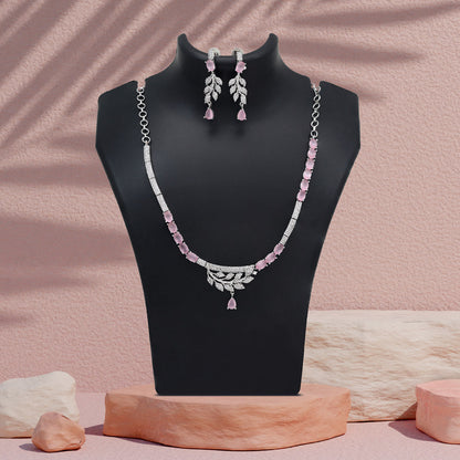 Pink Color American Diamond Necklace Set (CZN1029PNK) - Preyans.com