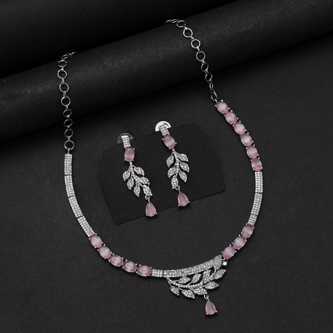 Pink Color American Diamond Necklace Set (CZN1029PNK) - Preyans.com