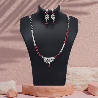 Ruby Color American Diamond Necklace Set (CZN1029RUBY) - Preyans.com