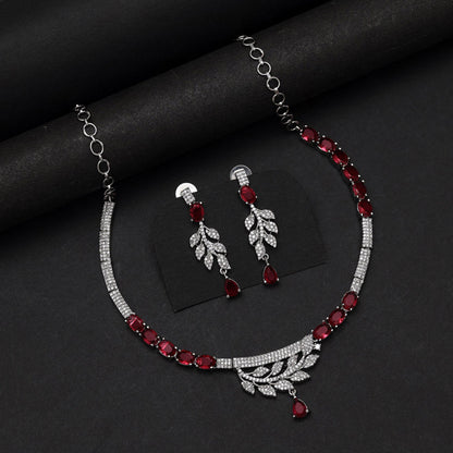 Ruby Color American Diamond Necklace Set (CZN1029RUBY) - Preyans.com