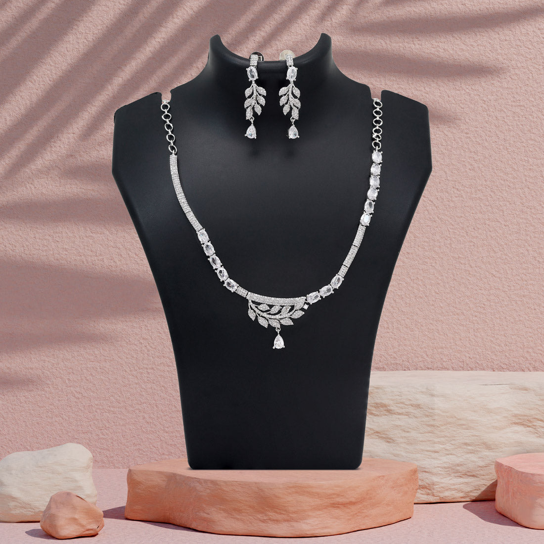 Silver Color American Diamond Necklace Set (CZN1029SLV) - Preyans.com