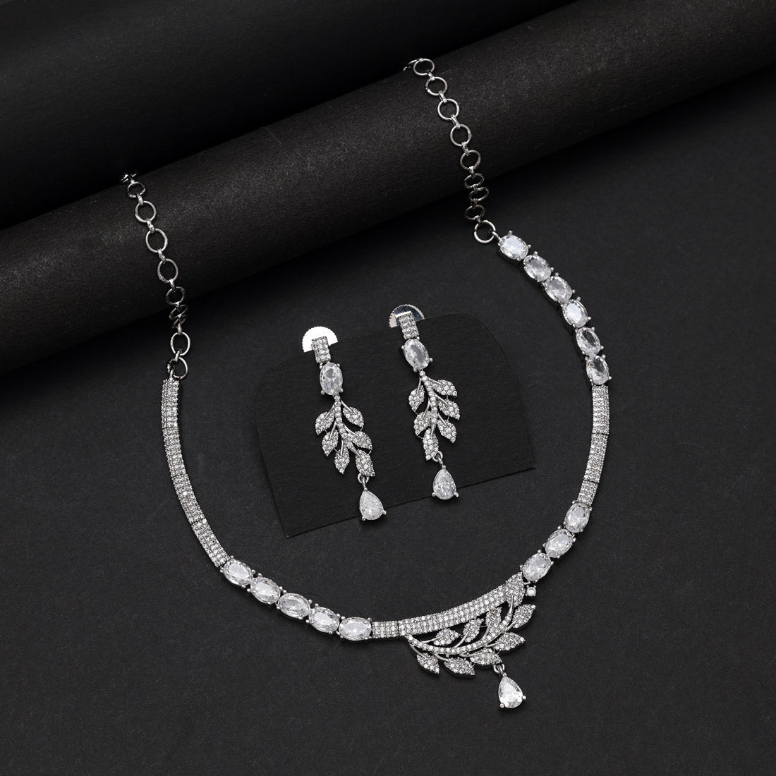 Silver Color American Diamond Necklace Set (CZN1029SLV) - Preyans.com