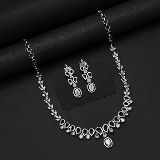 Silver Color American Diamond Necklace Set (CZN1030SLV) - Preyans.com