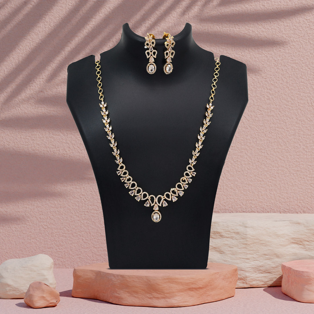 White Color American Diamond Necklace Set (CZN1030WHT) - Preyans.com