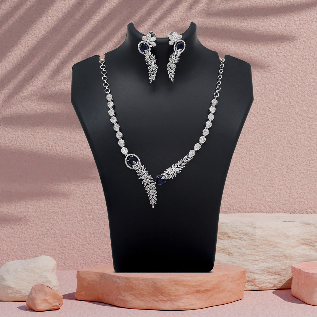 Blue Color American Diamond Necklace Set (CZN1031BLU) - Preyans.com