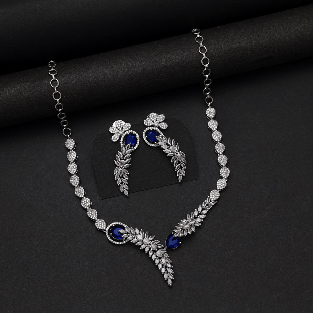 Blue Color American Diamond Necklace Set (CZN1031BLU) - Preyans.com