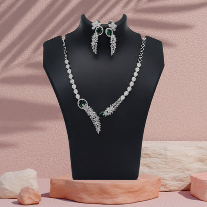 Green Color American Diamond Necklace Set (CZN1031GRN) - Preyans.com