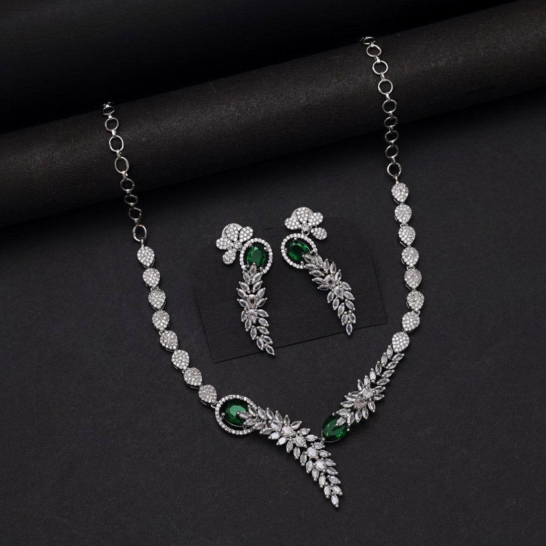 Green Color American Diamond Necklace Set (CZN1031GRN) - Preyans.com