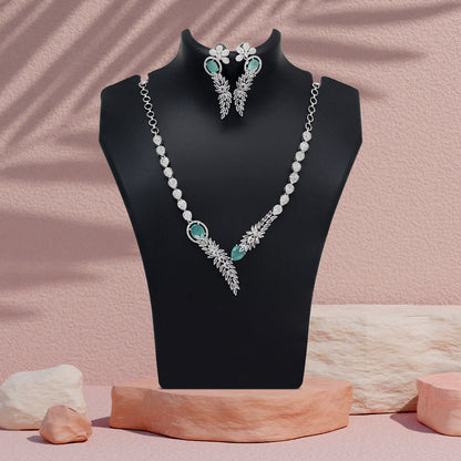 Pista Green Color American Diamond Necklace Set (CZN1031PGRN) - Preyans.com