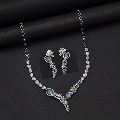 Pista Green Color American Diamond Necklace Set (CZN1031PGRN) - Preyans.com