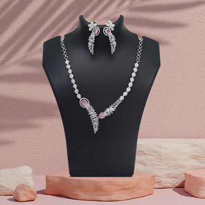 Pink Color American Diamond Necklace Set (CZN1031PNK) - Preyans.com