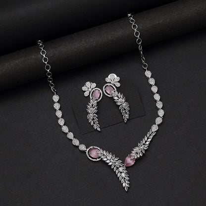 Pink Color American Diamond Necklace Set (CZN1031PNK) - Preyans.com