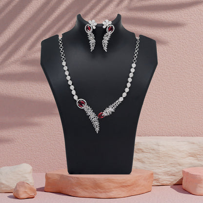 Ruby Color American Diamond Necklace Set (CZN1031RUBY) - Preyans.com