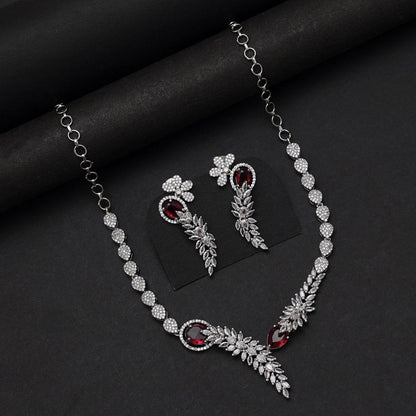 Ruby Color American Diamond Necklace Set (CZN1031RUBY) - Preyans.com