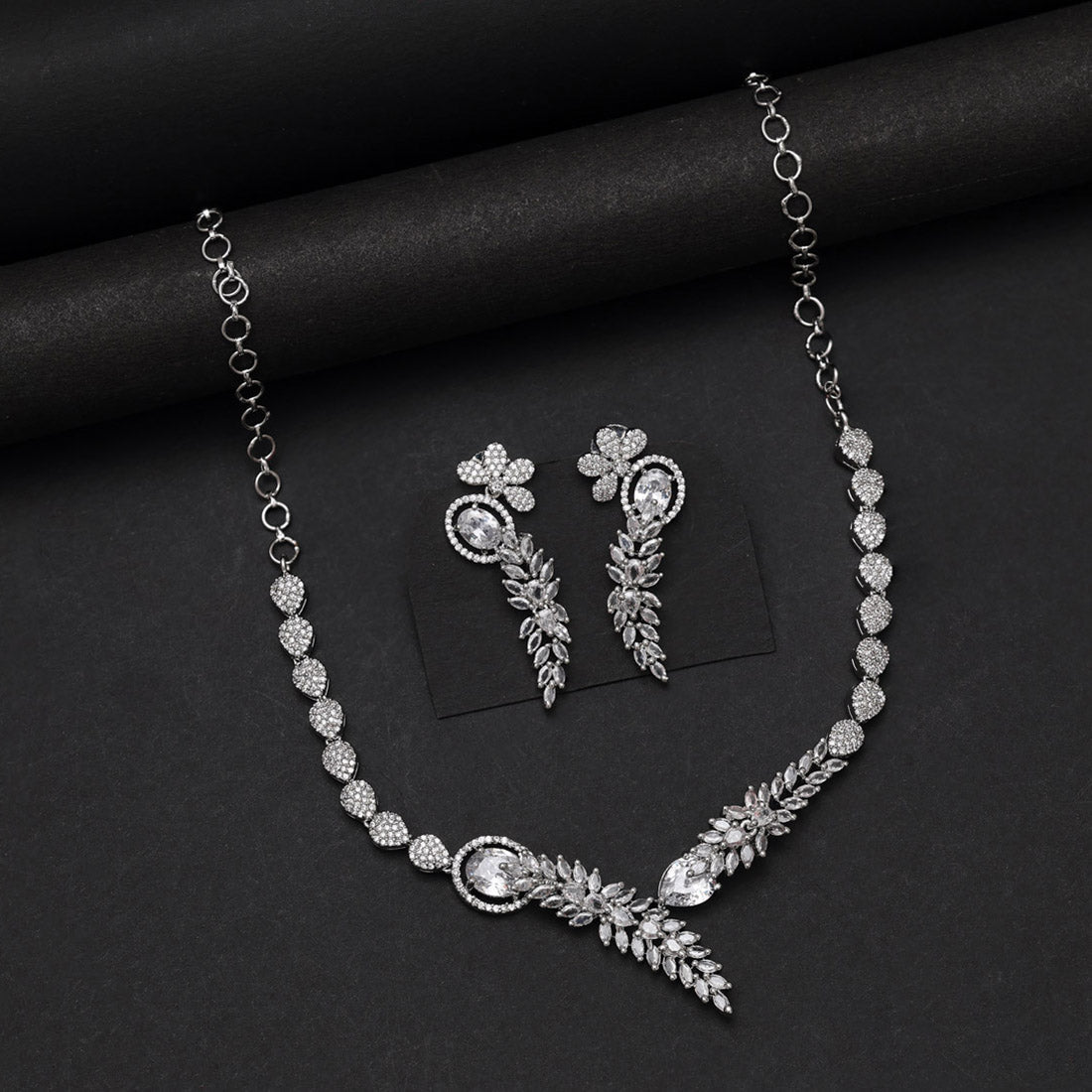 Silver Color American Diamond Necklace Set (CZN1031SLV) - Preyans.com