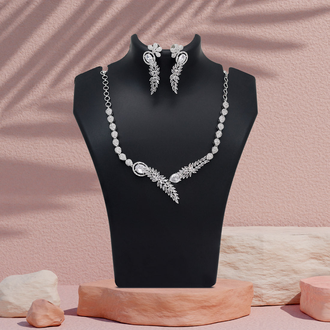 Silver Color American Diamond Necklace Set (CZN1031SLV) - Preyans.com