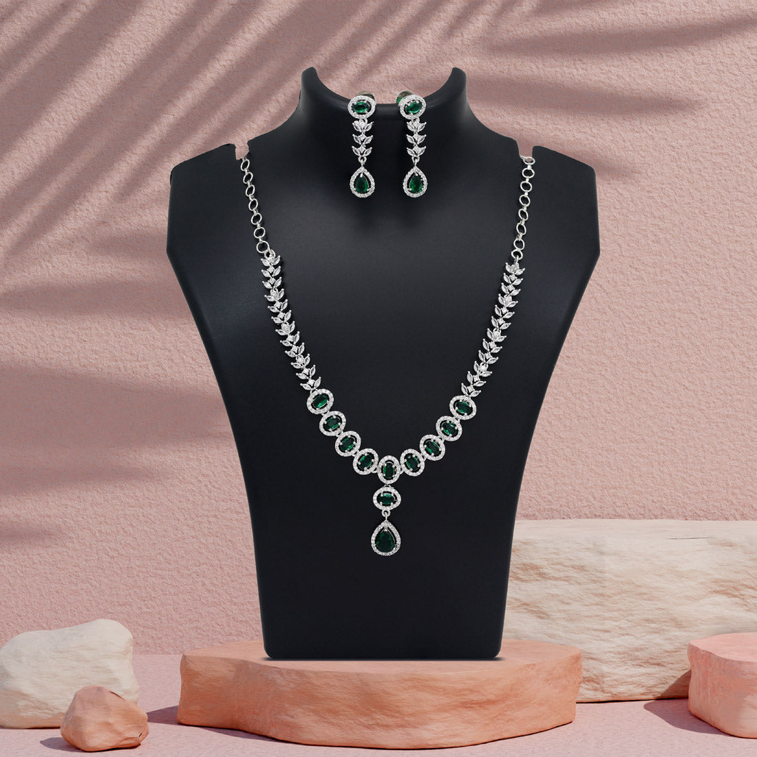 Green Color American Diamond Necklace Set (CZN1032GRN) - Preyans.com