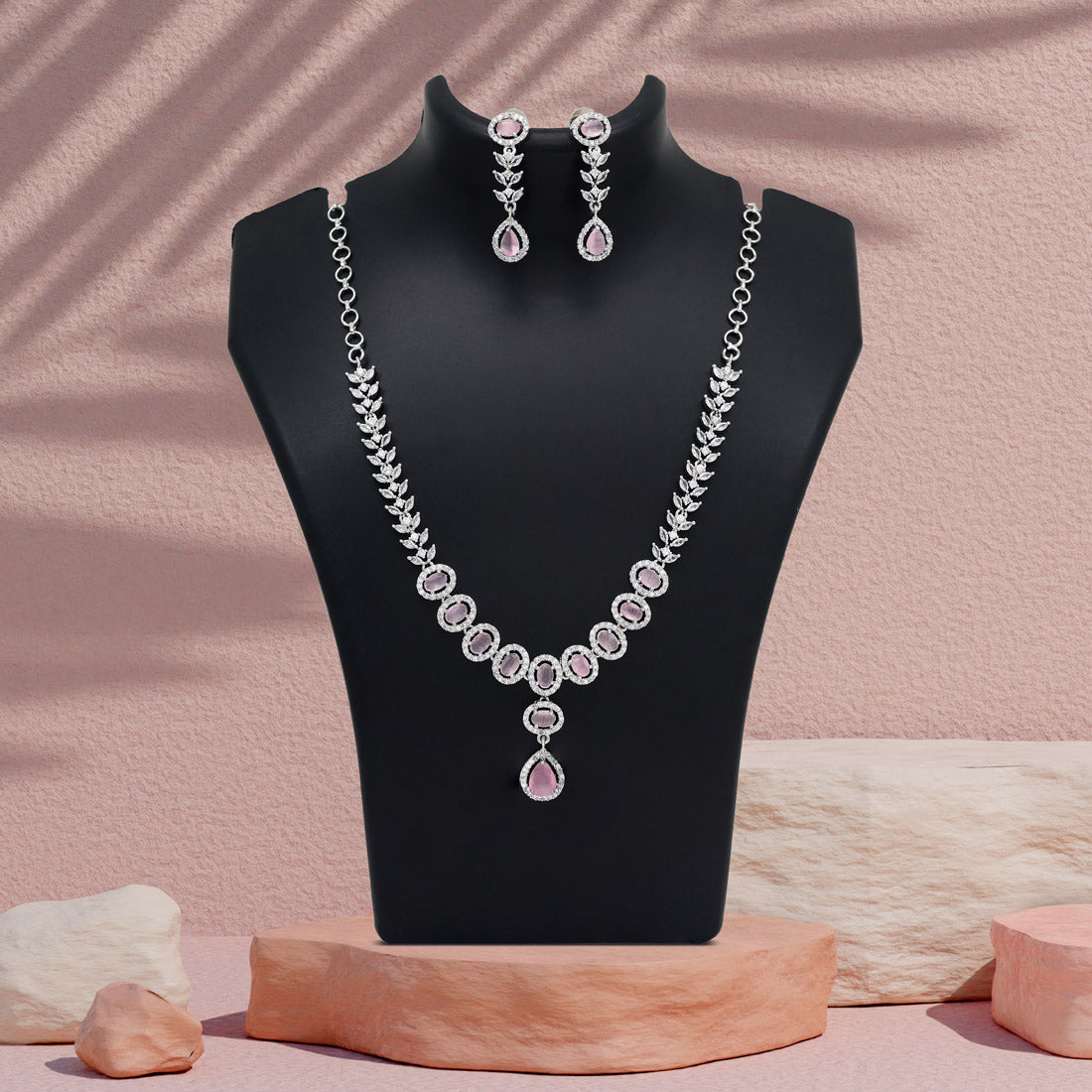 Pink Color American Diamond Necklace Set (CZN1032PNK) - Preyans.com