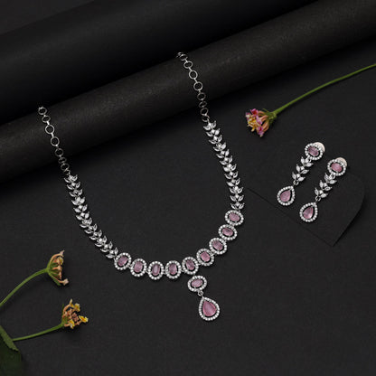 Pink Color American Diamond Necklace Set (CZN1032PNK) - Preyans.com