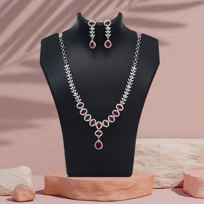 Red Color American Diamond Necklace Set (CZN1032RED) - Preyans.com