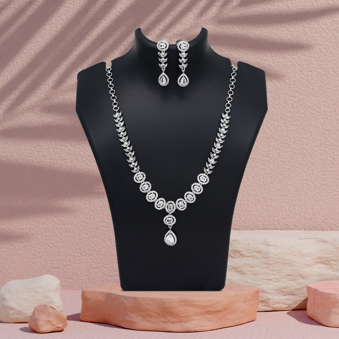 Silver Color American Diamond Necklace Set (CZN1032SLV) - Preyans.com