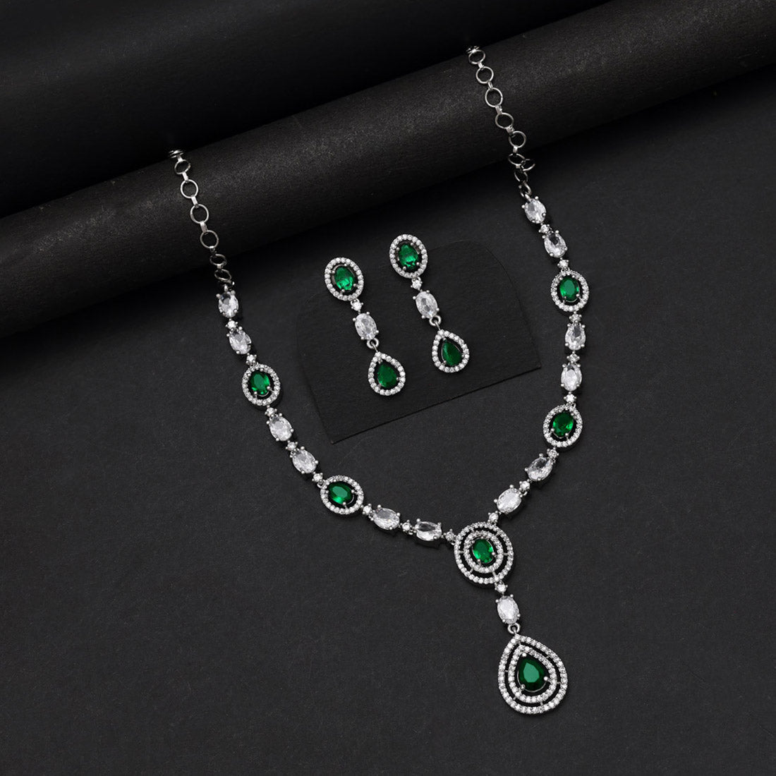 Green Color American Diamond Necklace Set (CZN1033GRN) - Preyans.com