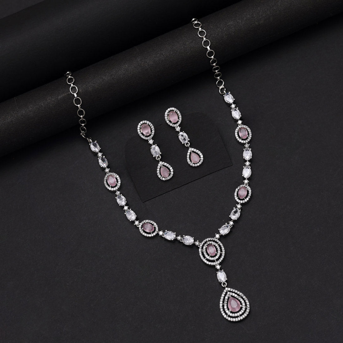 Pink Color American Diamond Necklace Set (CZN1033PNK) - Preyans.com