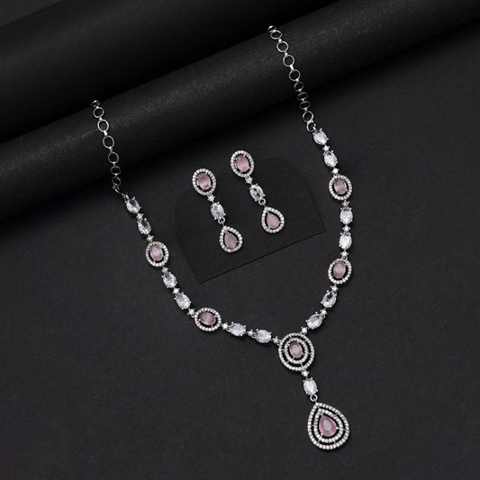 Pink Color American Diamond Necklace Set (CZN1033PNK) - Preyans.com