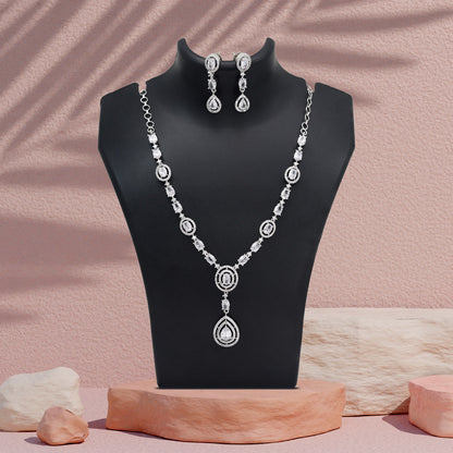 Silver Color American Diamond Necklace Set (CZN1033SLV) - Preyans.com