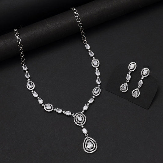 Silver Color American Diamond Necklace Set (CZN1033SLV) - Preyans.com