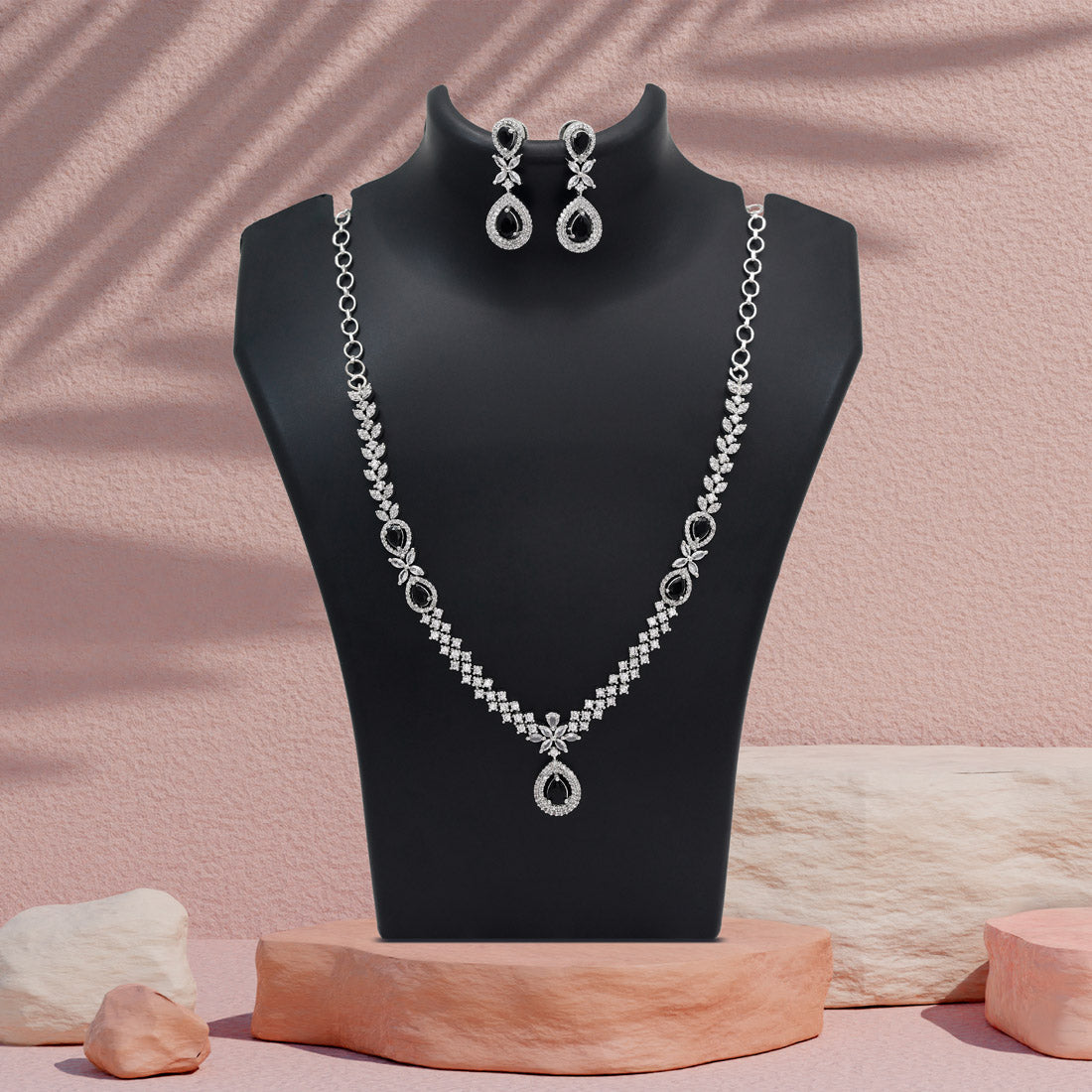 Black Color American Diamond Necklace Set (CZN1034BLK) - Preyans.com