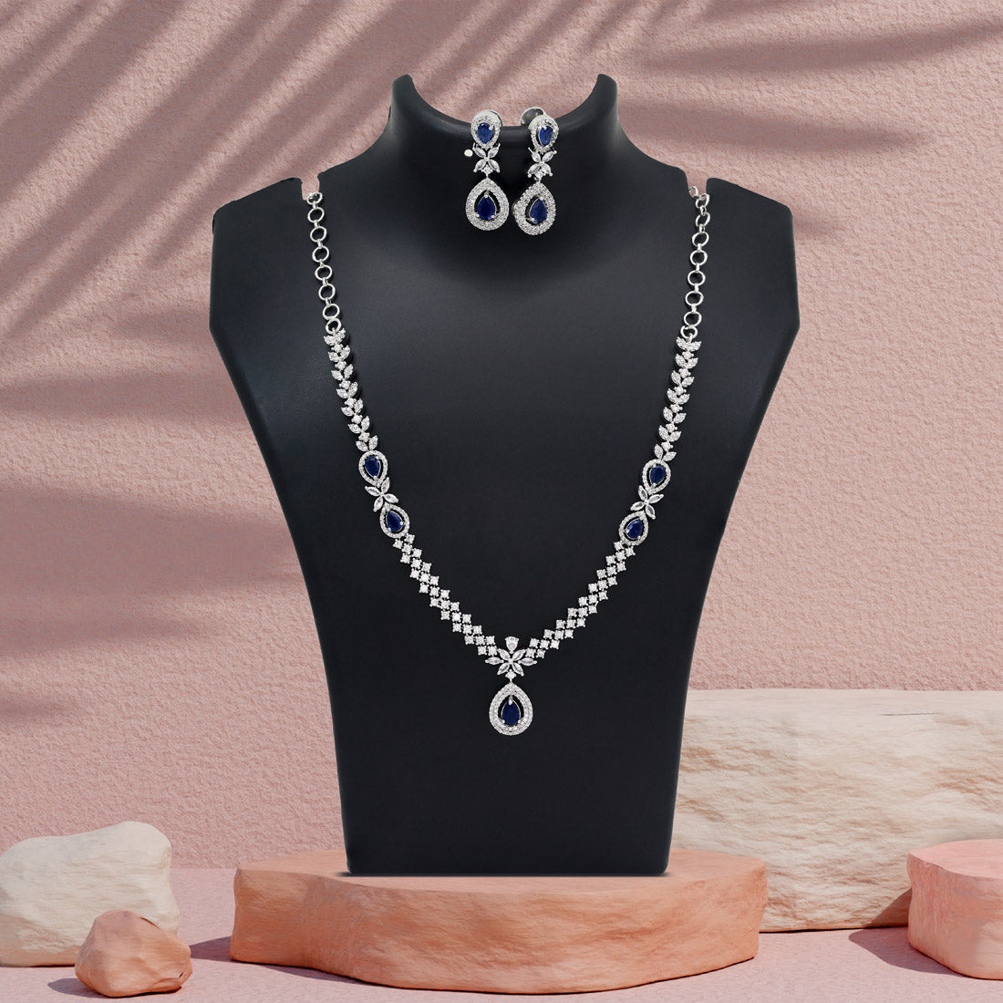 Blue Color American Diamond Necklace Set (CZN1034BLU) - Preyans.com