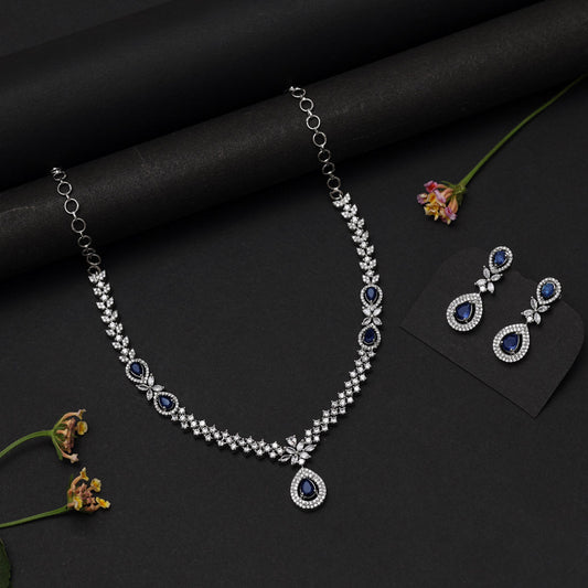 Blue Color American Diamond Necklace Set (CZN1034BLU) - Preyans.com