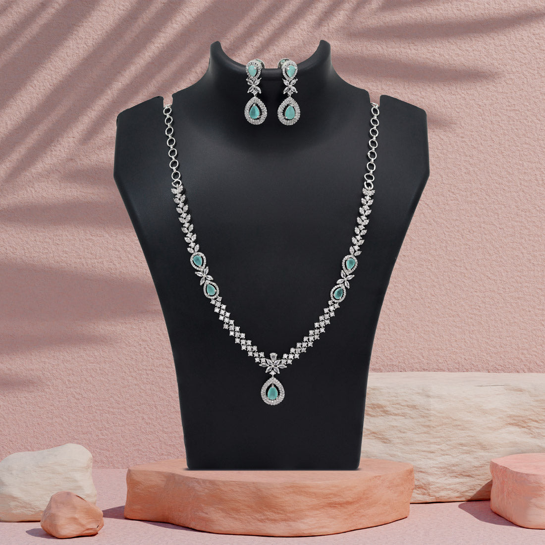 Pista Green Color American Diamond Necklace Set (CZN1034PGRN) - Preyans.com